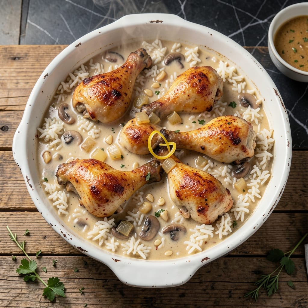 Chicken Legs, Cream of Mushroom Soup and Rice Casserole Recipe: Baked Comfort in a Dish