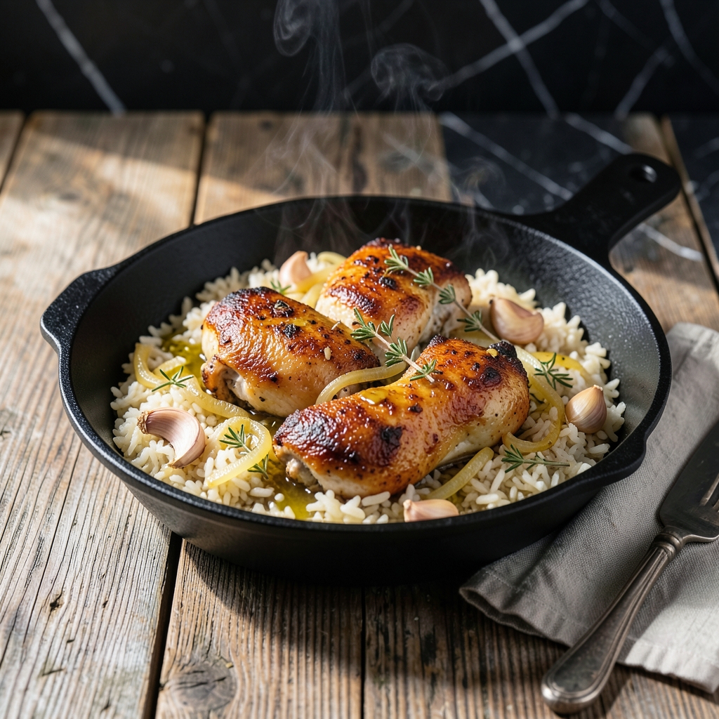 Oven Baked One Dish Chicken and Rice Recipe: Golden Crust and Fluffy Grains Oven Baked One Dish Chicken and Rice Recipe: Golden Crust and Fluffy Grains