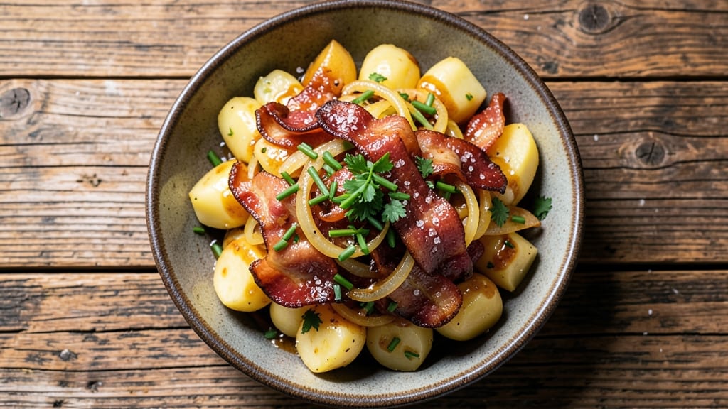 Authentic Hot German Potato Salad Recipe: Mustard-Vinegar Tang With Crispy Bacon Bits